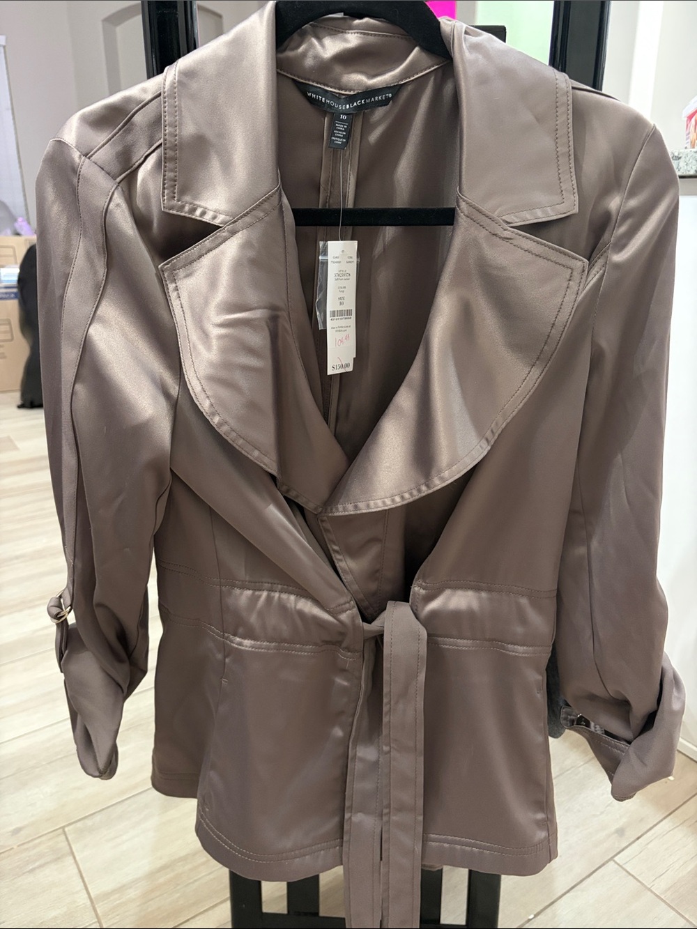 White House Black Market Satin Taupe (fungi color)Belted Blazer